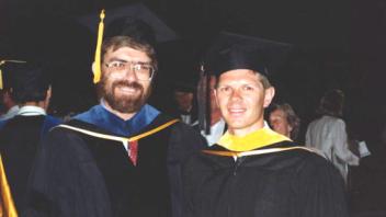 Graduation day, Eric Aasen with Professor Medrano, 1990
