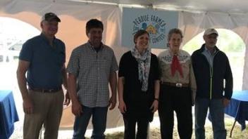 - Jim Perdue (chairman, Perdue Farms Inc.), Richard Swartzentruber (judge), Maja Makagon (judge), Temple Grandin (judge) and Randy Day (CEO, Perdue Farms Inc.) at the Perdue Farms Chicken Welfare Enrichment contest